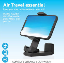 Load images into the gallery viewer,スマホホルダー コンパクト 軽量 ハンズフリー 便利 いつでもどこでも スマホスタンド 折りたたみ 角度調整 縦置き 横置き 角度調整可能 360度回転 機内 車内 車載 テレワーク オンライン授業 ベビーカー 自撮り スマホ スタンド ホルダー 挟む 簡単装着 会社 自宅