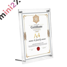 Load images into the gallery viewer,A4 サイズ 収納 大判 アクリルスタンド ディスプレイ アクリル スタンド 漫画 アニメ 絵 絵画 感謝状 賞状 資格 資格証明書
