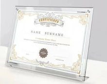 Load images into the gallery viewer,A4 サイズ 収納 大判 アクリルスタンド ディスプレイ アクリル スタンド 漫画 アニメ 絵 絵画 感謝状 賞状 資格 資格証明書