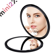 Load images into the gallery viewer,ミラー 鏡 化粧直し 10倍拡大鏡付 両面コンパクトミラー 拡大ミラー 両面化粧鏡 コンパクト拡大ミラー メイクミラー 携帯手鏡
