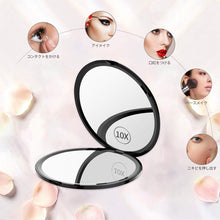 Load images into the gallery viewer,ミラー 鏡 化粧直し 10倍拡大鏡付 両面コンパクトミラー 拡大ミラー 両面化粧鏡 コンパクト拡大ミラー メイクミラー 携帯手鏡