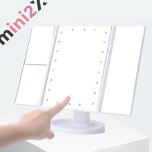 Load images into the gallery viewer,使いやすい メイクアップ ライトミラー LEDで使いやすい 電池 給電 両方対応 女優ミラー 三面鏡 卓上鏡 化粧 led メイク