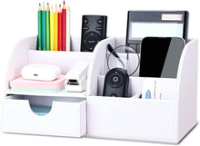 Load images into the gallery viewer,【 新品 未使用 アウトレット 】 PU高品質レザー デスク 収納ボックス 収納ケース 棚 整理棚 本棚 文房具 卓上オーガナイザー ペン ボールペン 鉛筆立て 文房具 収納 スタンド リモコン 小物 引き出し付き 整理 整頓 勉強 大人 子供 机