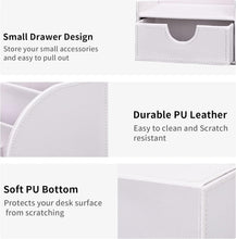 Load images into the gallery viewer,【 新品 未使用 アウトレット 】 PU高品質レザー デスク 収納ボックス 収納ケース 棚 整理棚 本棚 文房具 卓上オーガナイザー ペン ボールペン 鉛筆立て 文房具 収納 スタンド リモコン 小物 引き出し付き 整理 整頓 勉強 大人 子供 机