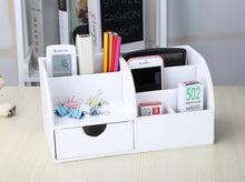 Load images into the gallery viewer,【 新品 未使用 アウトレット 】 PU高品質レザー デスク 収納ボックス 収納ケース 棚 整理棚 本棚 文房具 卓上オーガナイザー ペン ボールペン 鉛筆立て 文房具 収納 スタンド リモコン 小物 引き出し付き 整理 整頓 勉強 大人 子供 机