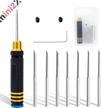 Load images into the gallery viewer,スジボリ タガネ 7本 セット 7種類 刃幅 【 0.1mm 0.2mm 0.4mm 0.6mm 0.8mm 1.0mm 2.0mm 】 DIY 趣味 ガンプラ ミニ四駆 フィギュア プラモデル モールド パネルライン スジ彫り 筋彫り 模型 ラインスクライバー ラインチゼル スクライパー スケールモデル 模型製作 工具