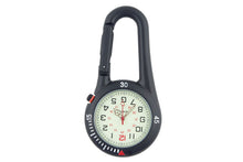 Load images into the gallery viewer,カラビナウォッチ ブラック 時計 登山用 アウトドア バックパック用 カラビナ カラビナ時計 キャンプ 登山 ウォーキング 医師 看護師