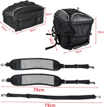 Load images into the gallery viewer,バイク バック シートバッグ リュックサック 二段式 拡張可能 20L - 30L 大容量 軽量 バイク リアボックス ツーリング ヘルメット 収納 撥水 防水 耐久性 固定ベルト 仕分け ポケット レインカバー 防水 カバー付き ショルダーストラップ アウトドア 日帰り 旅行 キャンプ