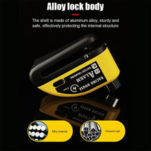 Load images into the gallery viewer,バイク ロック ディスクロック 防水 防塵 防錆 安心 耐久性 110db 大音量 アラーム 盗難防止 バイク ロック チェーン 7mm オートバイ 自転車 スクーター 原付 アウトドア サイクリング ツーリング お出かけ 旅行 日帰り 通勤 通学 野外 ディスク ブレーキ セキュリティ
