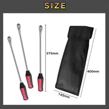 Load images into the gallery viewer,タイヤ 修理キット レバー 3本 メッキ 加工 車 バイク 自転車 用 交換 工具 13点 と 収納袋 付 セット タイヤ ホイール 脱着 専用 工具 パンク 修理 ツール キット タイヤ交換 原付 オートバイ スクーター 自動車 リムプロテクター バルブコアレンチ 交換用 バルブコア