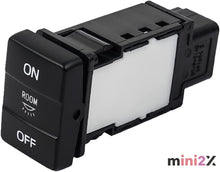 Load images into the gallery viewer,ルームランプスイッチ トヨタ ハイエース 200系 4型 S-GL DX 標準 ワイド ルーム ランプ LEDスイッチ ON OFF スイッチ LEDランプ 付き カスタムパーツ 内装 パーツ エアコン パネル 取付 簡単 便利 高品質 車 自動車 お出かけ 旅行 アウトドア ルームランプ カー用品