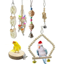 Load images into the gallery viewer,鳥 おもちゃ バードトイ 6点セット インコ 止まり木 ブランコ かじり木 吊り下げ アスレチック 遊び場 無着色 天然木 安全 運動不足 ストレス解消 お留守番 グッズ セキセイインコ オカメインコ コザクラインコ マメルリハ 文鳥 オウム 小鳥 用品 送料無料