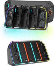 Load images into the gallery viewer,任天堂Switch2 用 ジョイコン 充電機 【 2025年最新版 】 最大4台同時充電 ニンテンドー スイッチ2 用 Joy-Con コントローラー 充電 RGB ライト 付き ゲーミング ゲーム カードスロット 付き 急速充電 取付 簡単 省スペース Switch 2 周辺機器 対応 任天堂 卓上 壁掛け 対応