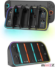 Load images into the gallery viewer,任天堂Switch2 用 ジョイコン 充電機 【 2025年最新版 】 最大4台同時充電 ニンテンドー スイッチ2 用 Joy-Con コントローラー 充電 RGB ライト 付き ゲーミング ゲーム カードスロット 付き 急速充電 取付 簡単 省スペース Switch 2 周辺機器 対応 任天堂 卓上 壁掛け 対応