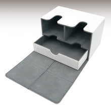 Charger l'image dans la galerie, 二連結 引き出し付き デッキケース 二重 スリーブ 対応 トレカ カードケース TCG トレーディングカード ポケモンカード ポケカ 遊戯王 MTG デュエマ ダメカン ダイス サイコロ ボールペン おしゃれ レザー調 白 小物