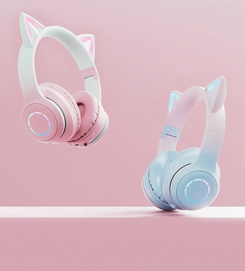 猫耳 ヘッドホン 可愛い 無線 対応 Bluetooth LED 虹色発光