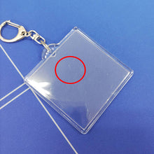 Load images into the gallery viewer,【アウトレット 傷あり 外装パッケージ無し】 ビックリマン シール 対応 チョコシール ウエハース 対応 キーホルダー 48mm 52mm 両方 対応 2個セット 透明 ビックリマンファイルと一緒に!四方のシールに対応 ビックリマン 呪術廻戦 シール 用 チョコシール キーホルダー