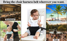 Load images into the gallery viewer,子供 赤ちゃん 椅子 転倒 防止 安全 キッズ チェアベルト サポート 椅子 イス チェア ベルト 子ども 持ち運び 便利 外出 お出かけ レストラン 大人用の椅子 対応 公園 ベンチ ケガ 怪我 防止 プレゼント 喜ばれる ママの腰 にも付けられる 膝にお子様を置いて背面からお食事
