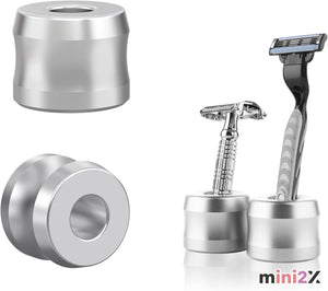 2個 セット 安全 歯ブラシ カミソリ シェービング スタンド 直径 18.5mm 男性 女性 用 浴室 バスルーム カウンター トップ用 ジレット マッハ 3 対応 剃刀 インテリア 生活 雑貨 お風呂 収納 シンプル オシャレ コンパクト 簡単 便利 シルバー 清潔 おしゃれ インテリア