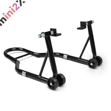 Load images into the gallery viewer,バイク リアスタンド 簡単 組み立て L型 U型 2種類付き キャスター 付き サイドスタンド 代わり メンテナンススタンド 後輪 修理 整備 用 耐荷重 340kg 750LBS 幅調整可能 メンテナンス チェーン ホイール タイヤ メンテ タイヤ オフロード トライアル アウトドア スポーツ
