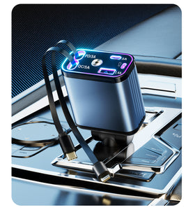シガーソケット 車 充電 USB USB-C Type-C 巻き取り 式 ケーブル ムードライト ホームスター 車載充電器 巻き取り式 充電ケーブル 100W 充電器 usb-c 急速充電 [4台同時充電可能] カーチャージャー タイプc ケーブル TypeC カー用品 車充電器 車用品 iPhone 12V-24V 対応