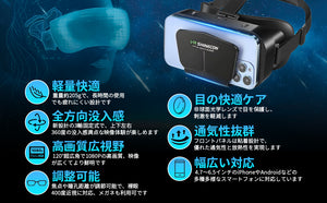 VRゴーグル オープンパネル設計 プラグアンドプレイ VR ヘッドセット 3D パノラマ 体験 1080P 超広角 120°視野角 スマホ 非球面光学レンズ 焦点 瞳孔距離 調節可能 装着感 良い メガネ 対応 通気性 軽量 4.7～6.5 iPhone android アイフォン アンドロイド などスマホ対応