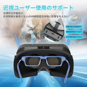 VRゴーグル オープンパネル設計 プラグアンドプレイ VR ヘッドセット 3D パノラマ 体験 1080P 超広角 120°視野角 スマホ 非球面光学レンズ 焦点 瞳孔距離 調節可能 装着感 良い メガネ 対応 通気性 軽量 4.7～6.5 iPhone android アイフォン アンドロイド などスマホ対応