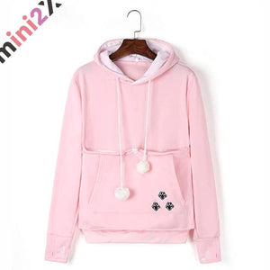 にゃんガルー パーカー ピンク Mサイズ 猫収納ポケット付き - mini2x_store(ミニツーストア)
